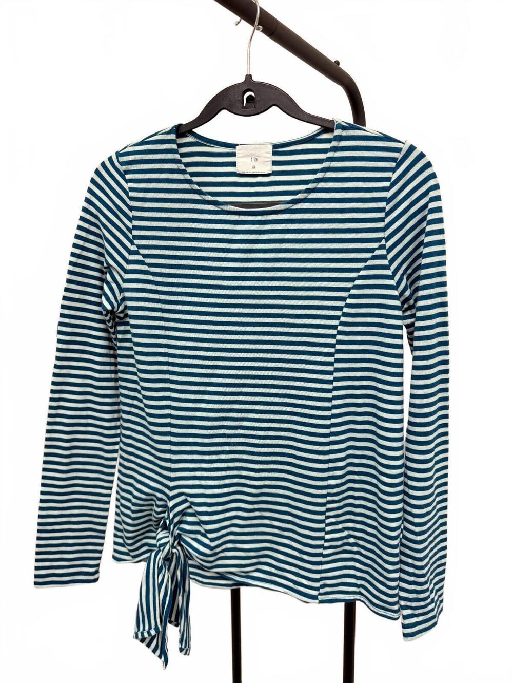 Anthropologie t.la Striped Long Sleeve Tie-Front Top Size XS Turqoise White